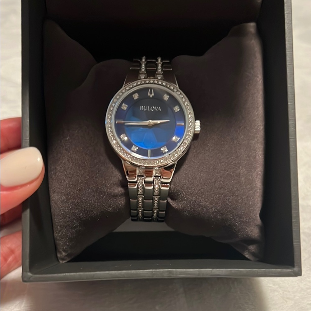 Bulova Women's Watch with Silver Band and Blue Dial